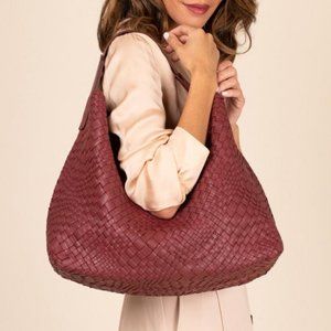Etienne Aigner Irena Woven Leather Hobo - Cordovan (plum) NWT & Dust Bag